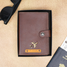 Load image into Gallery viewer, Elegant Leather Passport Cover with Magnetic hook – Customized with Charm &amp; Name embossed on leather strip with hand tool (Handmade Passport Cover)
