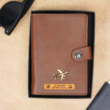 Load image into Gallery viewer, Elegant Leather Passport Cover with Magnetic hook – Customized with Charm &amp; Name embossed on leather strip with hand tool (Handmade Passport Cover)
