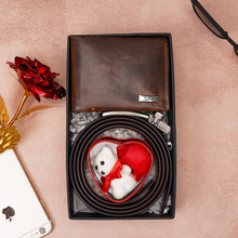 Load image into Gallery viewer, Personalized Handmade Genuine Leather Name Wallet for Men on birthday &amp; Anniversary ,Belt &amp; Teddy Bear Combo| Custom Engraved Wallet with Name | Birthday &amp; Anniversary Gift
