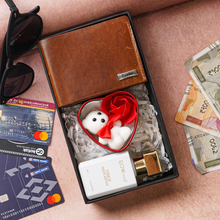 Load image into Gallery viewer, Personalized Handmade Genuine Leather Name Wallet for Men, Perfume &amp; Teddy Bear Combo| Birthday &amp; Anniversary Gift for Boyfriend | Anniversary
