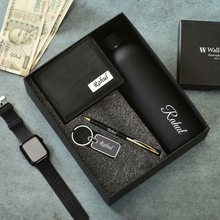 Load image into Gallery viewer, Personalized Genuine Leather Name Men&#39;s Wallet Metal Keychain Pen and H2GO Bottle |  Customised (4 in 1) Gift Combo (STYLE ID #21)
