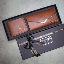 Load image into Gallery viewer, Premium Couple’s Collection – Customized Wallet &amp; Clutch with Stylish Charm
