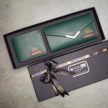 Load image into Gallery viewer, Premium Couple’s Collection – Customized Wallet &amp; Clutch with Stylish Charm
