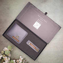 Load image into Gallery viewer, Customised Foil Based Men’s Gift Set Wallet &amp; Keychain with Name &amp; Charm
