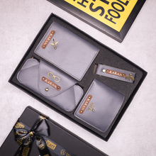 Load image into Gallery viewer, Customized Leather Men&#39;s Wallet Keychain Passport cover And Eyewear case with Name and Charm
