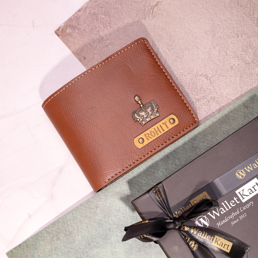 Personalized Leather Wallet with Embossed Name Strip & Charm for Men | Customized Premium Gift