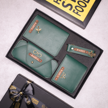 Load image into Gallery viewer, Customized Leather Men&#39;s Wallet Keychain Passport cover And Eyewear case with Name and Charm
