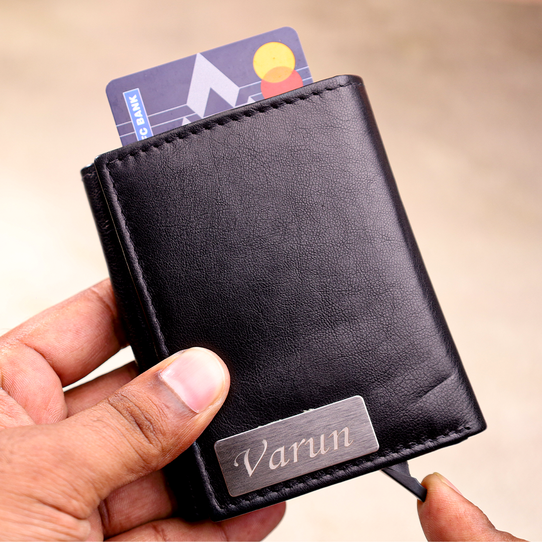 Personalized Genuine Leather Name Men's RFID Protected Smart Metal Card Holder (STYLE ID #20)