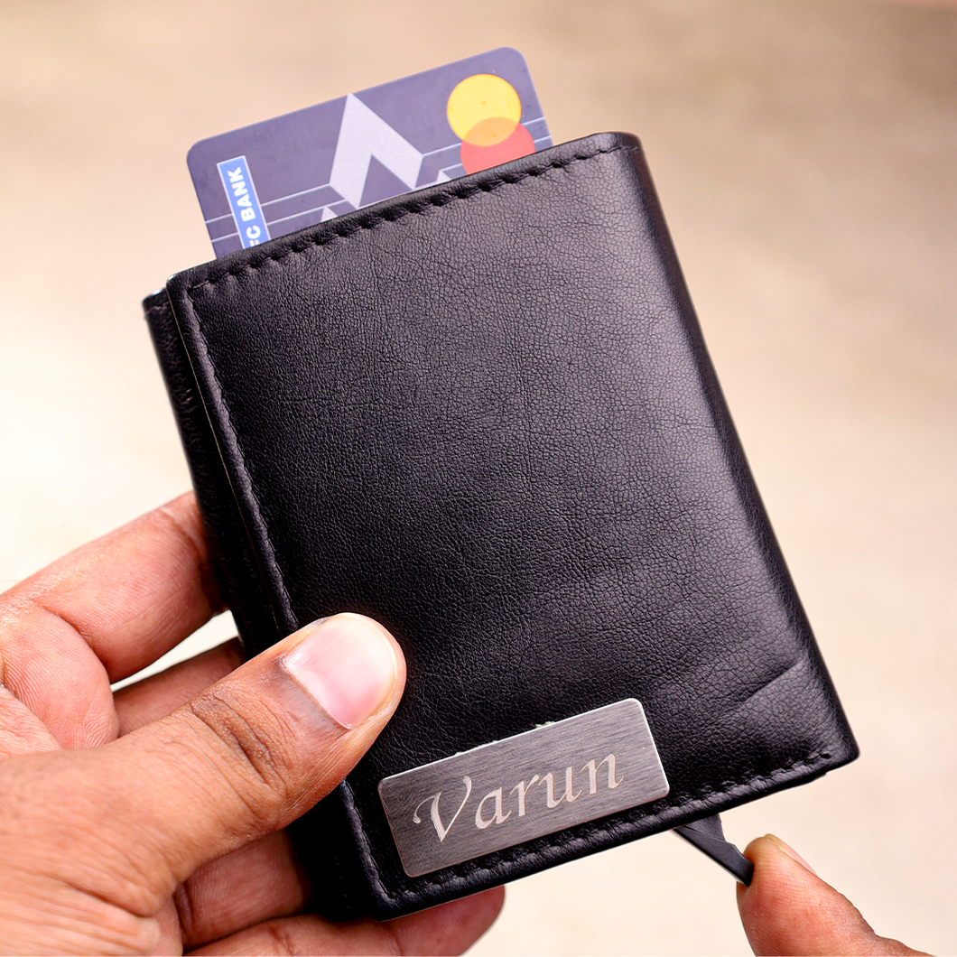 Personalized Genuine Leather Name Men's Metal Card Holder | Customized Gift for All (STYLE ID #20)