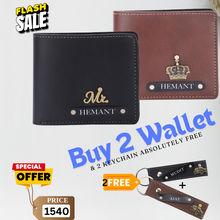 Load image into Gallery viewer, 2 Personalised  Leather Name  Wallet &amp; Get 2 Keychains absolutely Free
