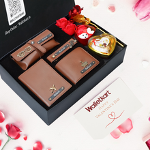 Load image into Gallery viewer, Valentine Love Box For Boyfriend Husband – Personalised Men's Wallet, Passport Cover, Eyewear Case, Keychain, Teddy, Rose &amp; Chocolates
