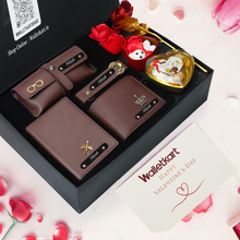 Load image into Gallery viewer, Valentine Love Box For Boyfriend Husband – Personalised Men's Wallet, Passport Cover, Eyewear Case, Keychain, Teddy, Rose &amp; Chocolates
