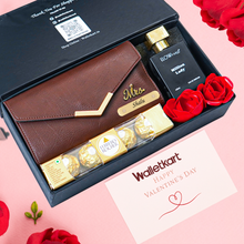 Load image into Gallery viewer, Valentine Special Personalised Gift for Girlfriend Wife – Women's Clutch, Perfume &amp; Chocolates
