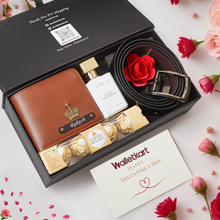 Load image into Gallery viewer, Valentine Gentleman’s Edition For Boyfriend Husband – Personalised Leather Men's Wallet, Belt, Perfume &amp; Chocolates
