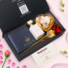 Load image into Gallery viewer, Valentine Moments Gift Set For Boyfriend Husband – Men's Wallet, Perfume, Rose &amp; Chocolates
