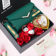 Load image into Gallery viewer, Personalised Valentine Romantic Gift for Girlfriend Wife – Women's Clutch, Keychain, Teddy &amp; Chocolates
