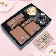 Load image into Gallery viewer, Personalised Gift Set For Boyfriend Husband – Men's Wallet, Passport Cover, Belt, Eyewear Case, Keychain &amp; Chocolates
