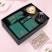 Load image into Gallery viewer, Personalised Gift Set For Boyfriend Husband – Men's Wallet, Passport Cover, Belt, Eyewear Case, Keychain &amp; Chocolates

