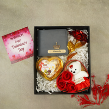 Load image into Gallery viewer, Valentine’s Day Personalized Gift Set for Him – Wallet, Chocolate, Teddy &amp; Rose
