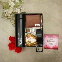 Load image into Gallery viewer, Valentine’s Day Personalized Gift Set for Him – Wallet 15.0, Chocolate, Belt,Temperature Bottle &amp; Snaphook
