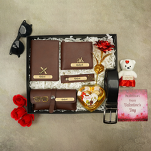 Load image into Gallery viewer, Valentine’s Luxury Gift Set – Wallet, Passport, Eyewear Case, Keychain, Belt, Rose &amp; Chocolate
