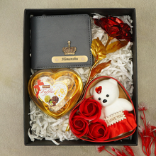 Load image into Gallery viewer, Valentine’s Day Personalised Set – Wallet with Name &amp; Charm Chocolate, Teddy &amp; Rose
