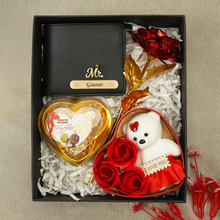 Load image into Gallery viewer, Valentine’s Day Personalised Set – Wallet with Name &amp; Charm Chocolate, Teddy &amp; Rose
