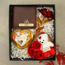Load image into Gallery viewer, Valentine’s Day Personalised Set – Wallet with Name &amp; Charm Chocolate, Teddy &amp; Rose

