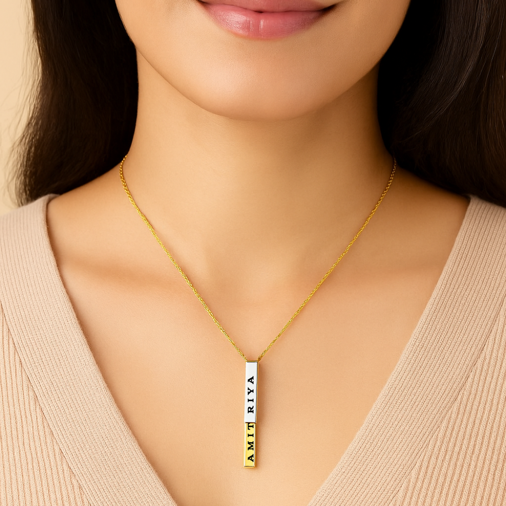 Customized Name 3D Vertical Cuboid Metal Double Bar Pendant for Men and Women