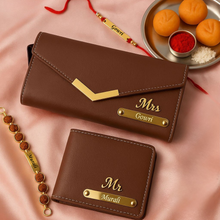 Load image into Gallery viewer, A Bond Beyond – Personalized Wallet, Clutch &amp; Rakhi Combo for Bhaiya-Bhabhi
