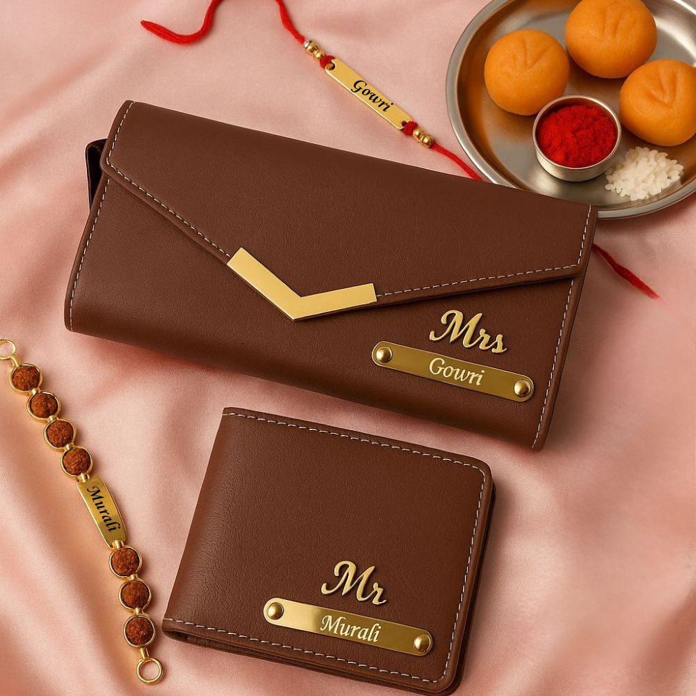 A Bond Beyond – Personalized Wallet, Clutch & Rakhi Combo for Bhaiya-Bhabhi