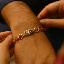 Load image into Gallery viewer, Personalised Signature Rudraksh Rakhi with Name – A Divine Bond of Love (5.0)
