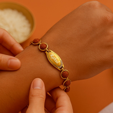 Load image into Gallery viewer, Personalised Signature Rudraksh Rakhi with Name – A Divine Bond of Love (5.0)
