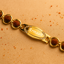 Load image into Gallery viewer, Personalised Signature Rudraksh Rakhi with Name – A Divine Bond of Love (5.0)
