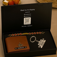Load image into Gallery viewer, Personalized  Leather Name Wallet Keychain Rakhi ( 3 in 1 Combo) Option for Your Brother
