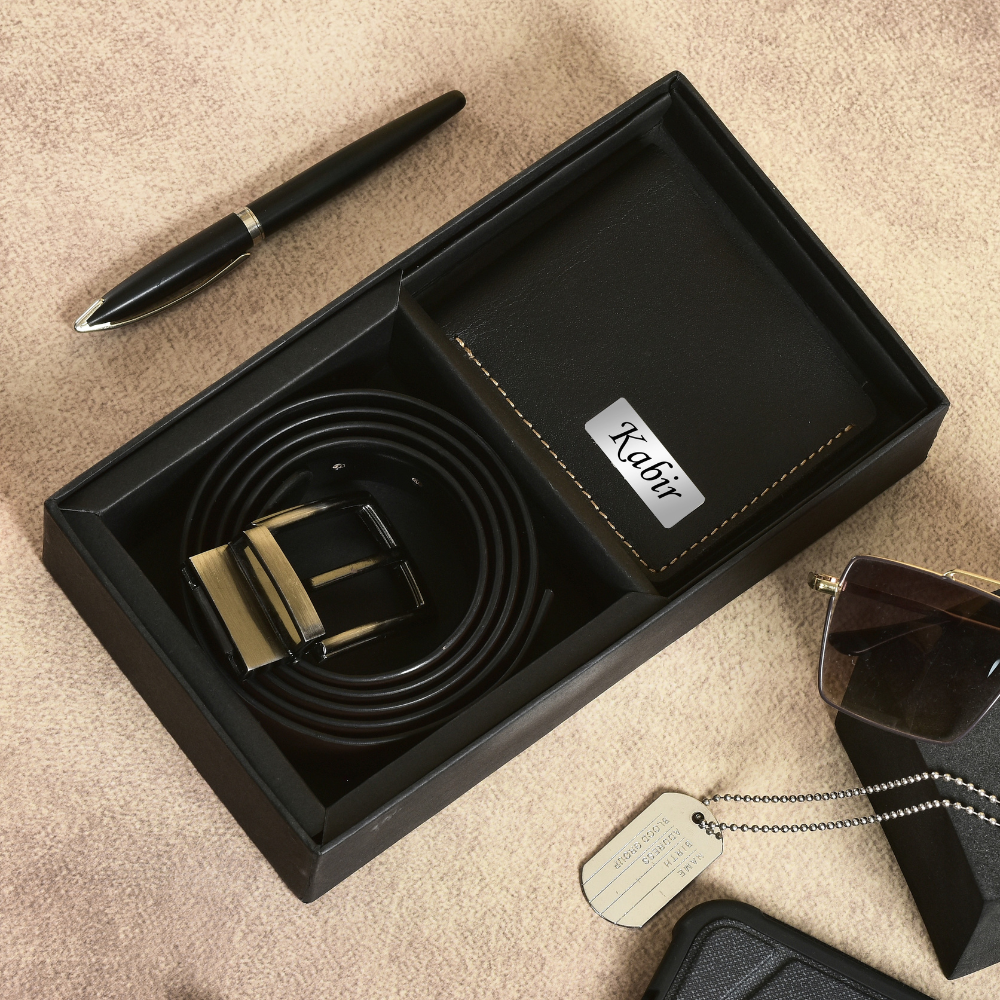 Personalized Genuine Name Engraved Leather Men's Wallet And Belt  | Customised (2-IN-1 Gift Combo ) for Boyfriend Friend, Husband on Birthday & Anniversary (STYLE ID #17)