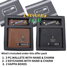 Load image into Gallery viewer, 2 Personalised  Leather Name  Wallet &amp; Get 2 Keychains absolutely Free
