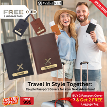 Load image into Gallery viewer, Personalized Couple Passport Cover &amp; Get 2 FREE Luggage Tag (Pack Of 4)
