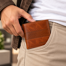 Load image into Gallery viewer, Leather Wallet &amp; Belt Combo for Men, Tan RFID Wallet, Black &amp; Brown Reversible Belt, 6 Card Slots (STYLE ID #15)
