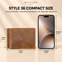 Load image into Gallery viewer, Genuine Leather RFID Money Clip Bi-Fold Wallet for Men – 8 Card Slots, Metal Cash Clip, Ultra-Thin Wallet (STYLE ID #36)
