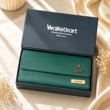 Load image into Gallery viewer, Personalized Clutch Wallet for Women | Custom Name &amp; Charm | Ladies Long Purse with 8 Card Slots, ID Window, Mobile Pocket, Zipper Pocket &amp; Cash Compartments | Gift for Her
