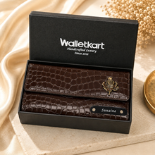 Load image into Gallery viewer, Personalized Women’s Clutch Wallet with Custom Name | Textured Ladies Wallet | 8 Card Slots, ID Window, Zipper Pocket &amp; Cash Compartments | Snap Closure Card Holder
