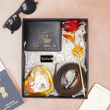 Load image into Gallery viewer, Romantic Valentine’s Day Gift Set for Boyfriend/Husband – Crocodile Leather Wallet, Belt, Keychain, Rose &amp; Chocolate
