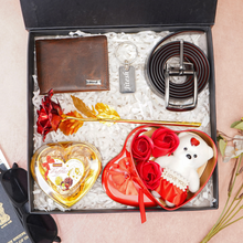 Load image into Gallery viewer, Handmade Leather Men&#39;s Wallet, Keychain, Teddy Bear, Chocolate, Rose and Belt | Best Customized Gift Combo for Boyfriend Husband Father &amp; Son (Style id #23)
