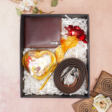 Load image into Gallery viewer, Handcrafted Genuine Leather Name Wallet, Belt , Rose &amp; Chocolate (STYLE ID #17)
