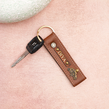 Load image into Gallery viewer, Personalized Leather Keychain Name Golden Foil On Leather Strip
