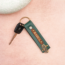 Load image into Gallery viewer, Personalized Leather Keychain Name Golden Foil On Leather Strip
