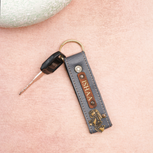 Load image into Gallery viewer, Personalized Leather Keychain Name Golden Foil On Leather Strip
