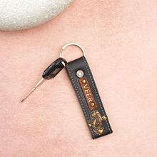 Load image into Gallery viewer, Personalized Leather Keychain Name Golden Foil On Leather Strip
