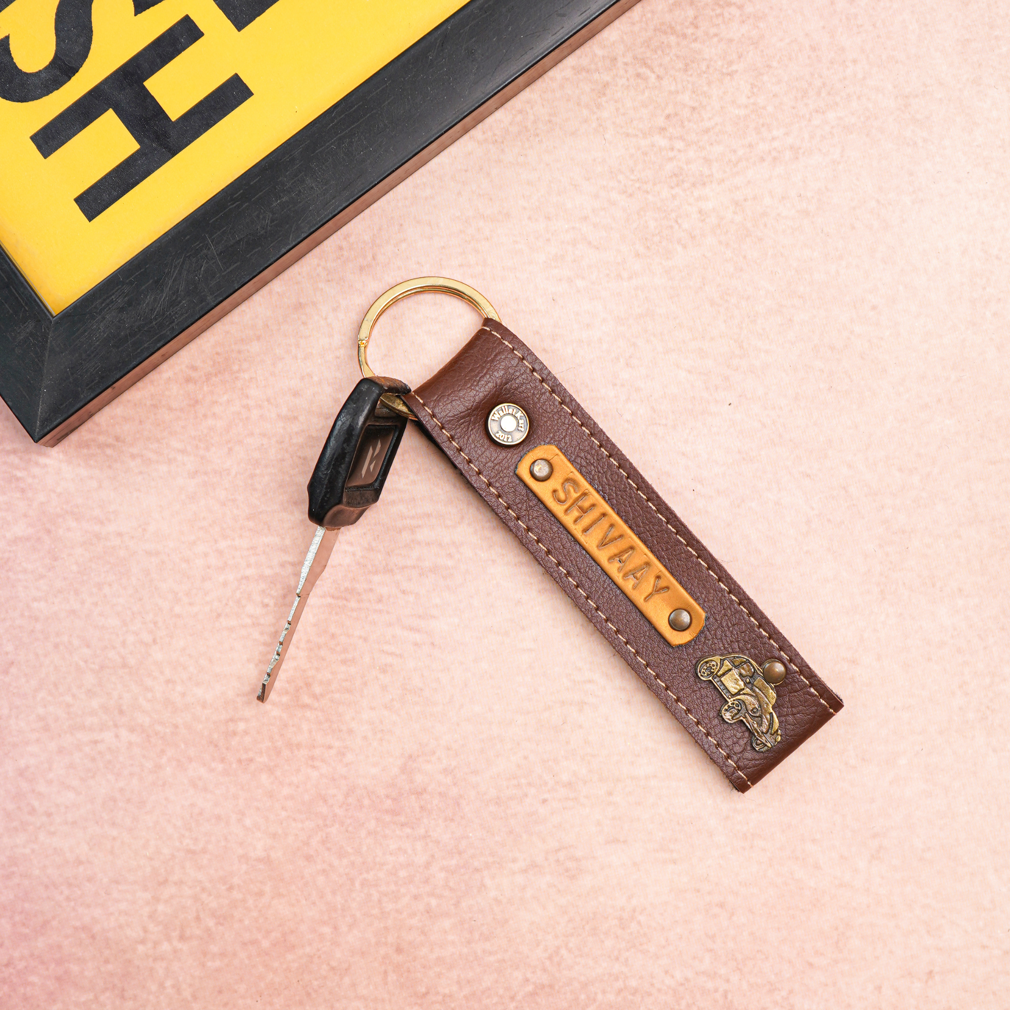 WalletKart Personalized Leather Keychain Name Emboss On Leather Strip
